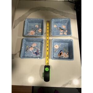 SUMMER LIVING Blue Square 4-Part Bowls - Birds & Flowers